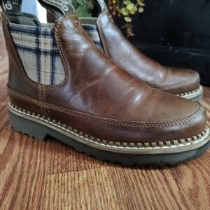 Georgia Boot Brown Ankle Boots with Plaid Panel